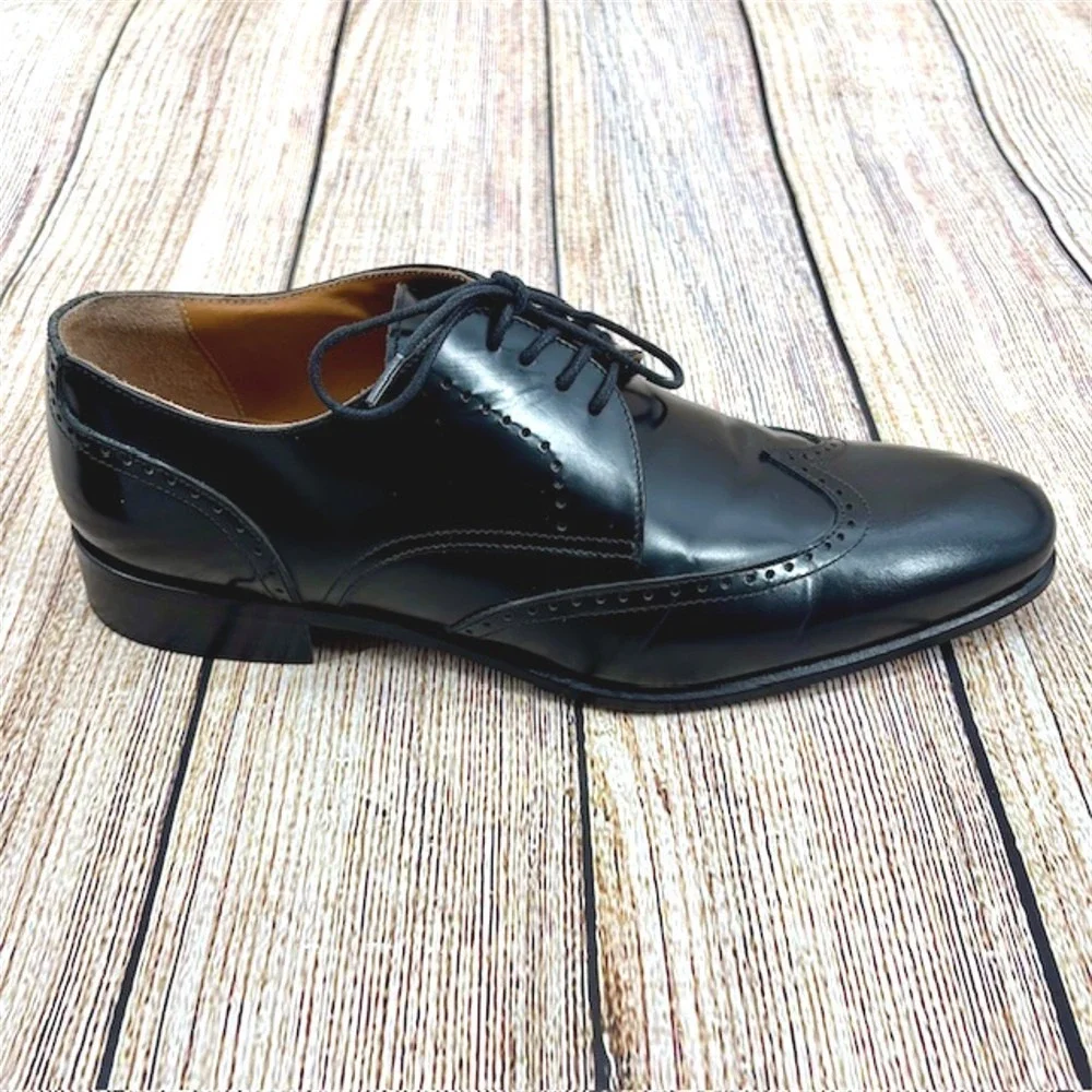 Angelo Pallotta Men's‎ Size 9 US 42 EU Black Leather Lace Up Wingtip Oxfords